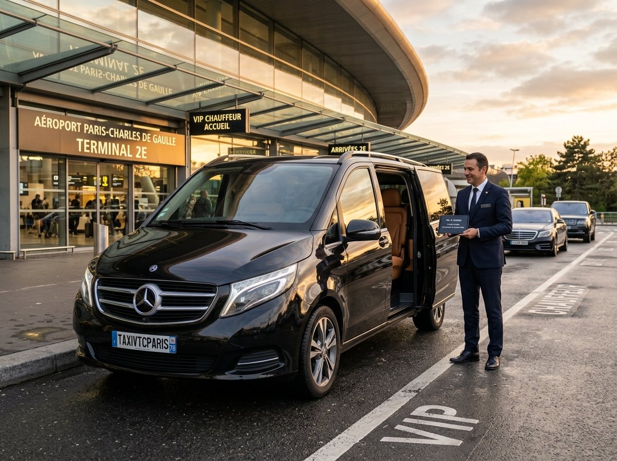 🛫 Transfert CDG Terminal 2E — Votre Van Mercedes Attend à la Sortie Internationale 🇫🇷 avec plaque officielle TAXIVTCPARIS