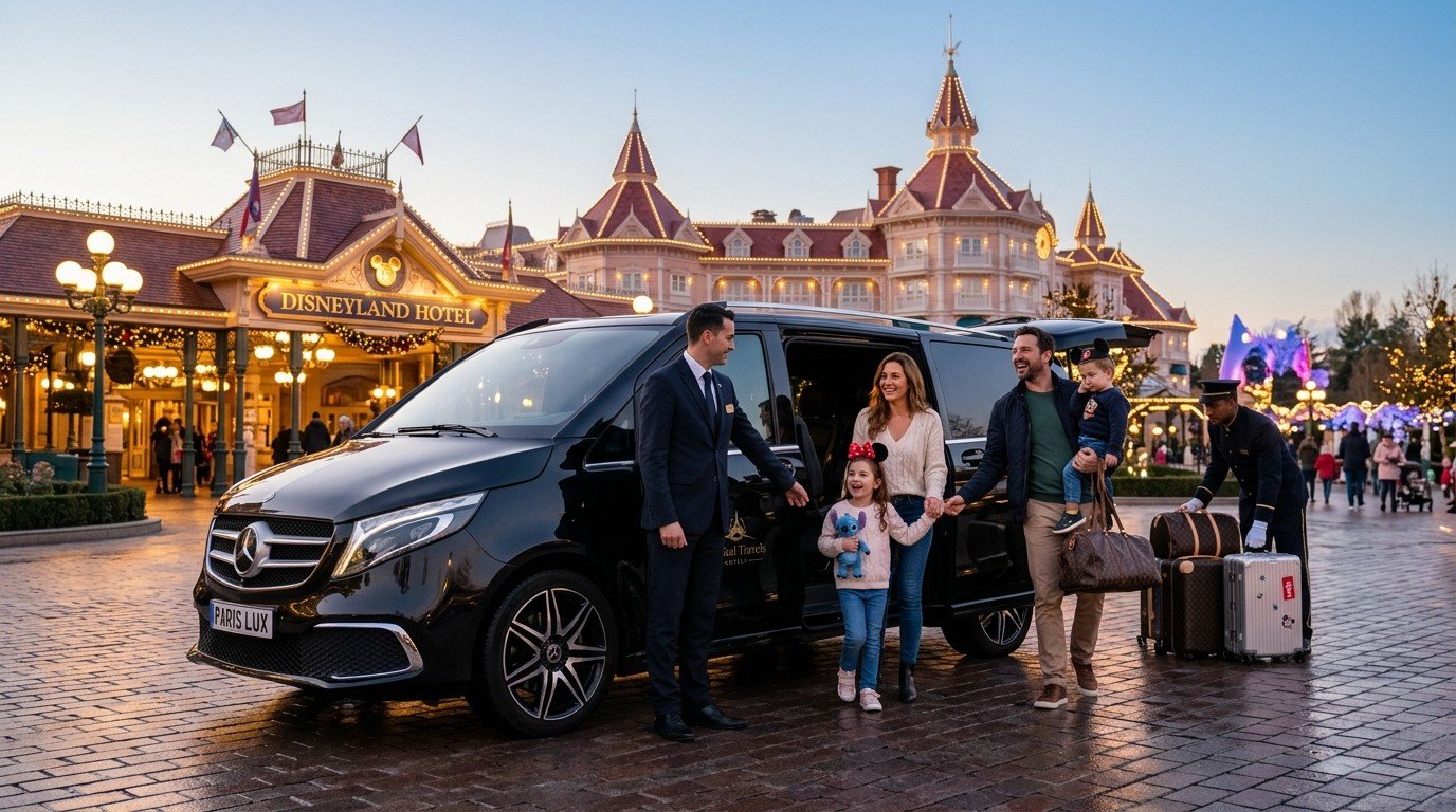 🏰 Navette Disneyland Hotel en Van VIP Mercedes — Magie & Confort pour Toute la Famille ✨ avec plaque officielle TAXIVTCPARIS